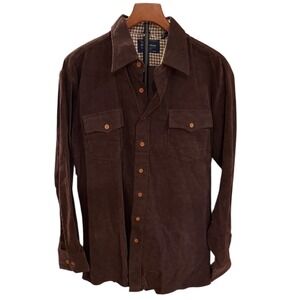 Vtg 90s JCPenney Mens Western Fab Brown Corduroy Shirt Long Sleeve L Tall Cotton